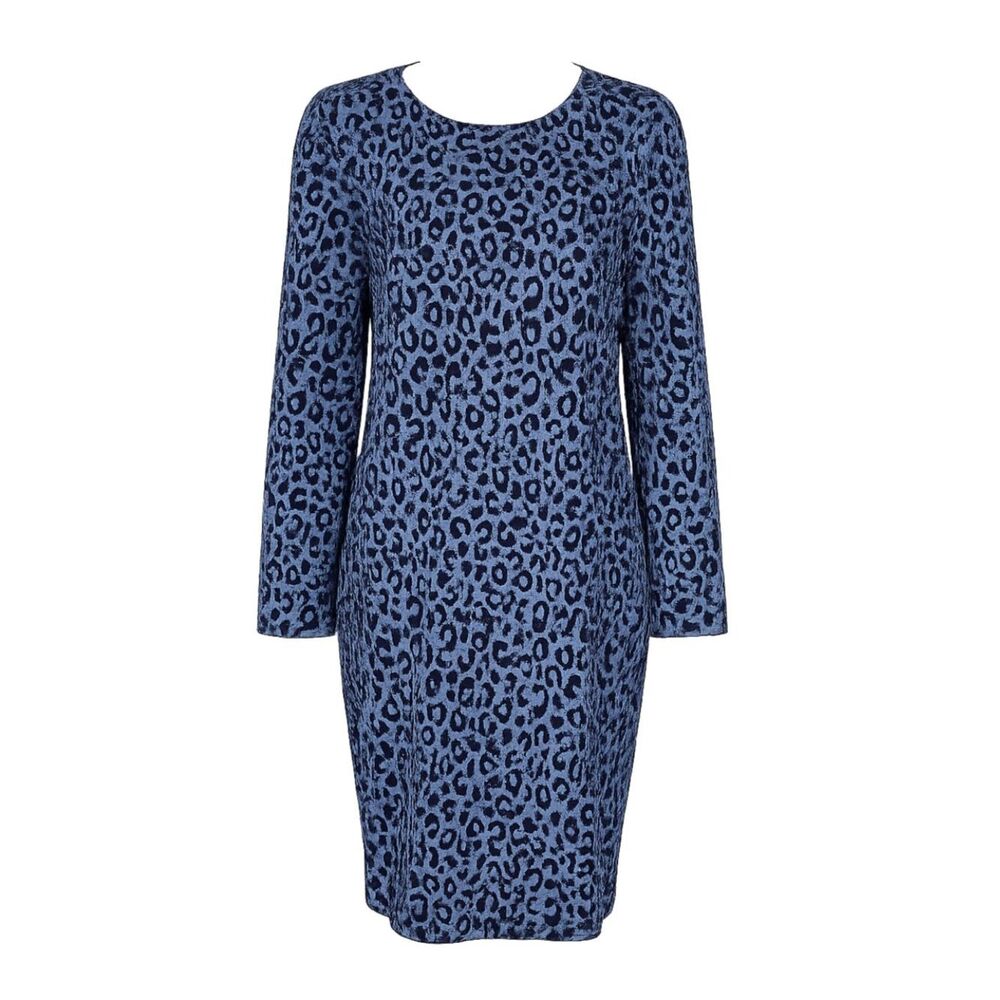 TALBOTS ANIMAL PRINT SCOOP NECK LONG SLEEVE STRETCH CAREER SHIFT DRESS SZ. XLP